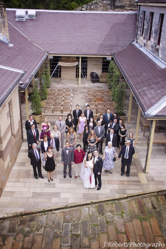 Whole group photo in courtyard Gunners' Barracks - wedding photography sydney